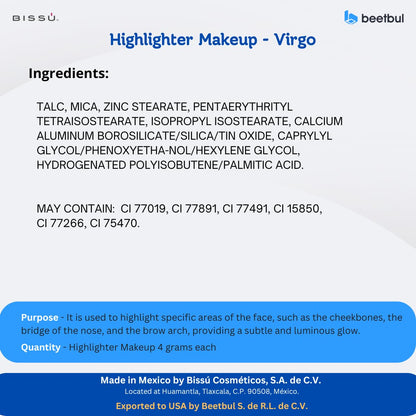 Bissú Powder Highlighter Makeup – Lightweight Silky Formula, 10 Shades (06 Virgo) – 4.5 g