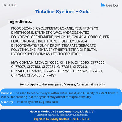 Bissú Tintaline Eyeliner - 25 Vivid Colors, High-Coverage, Long-Lasting & Smudge-Proof (Gold)