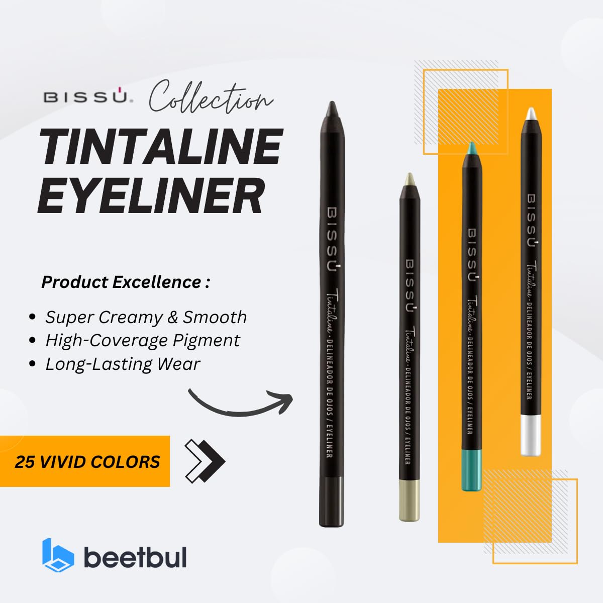 Bissú Tintaline Eyeliner - 25 Vivid Colors, High-Coverage, Long-Lasting & Smudge-Proof (Gold)