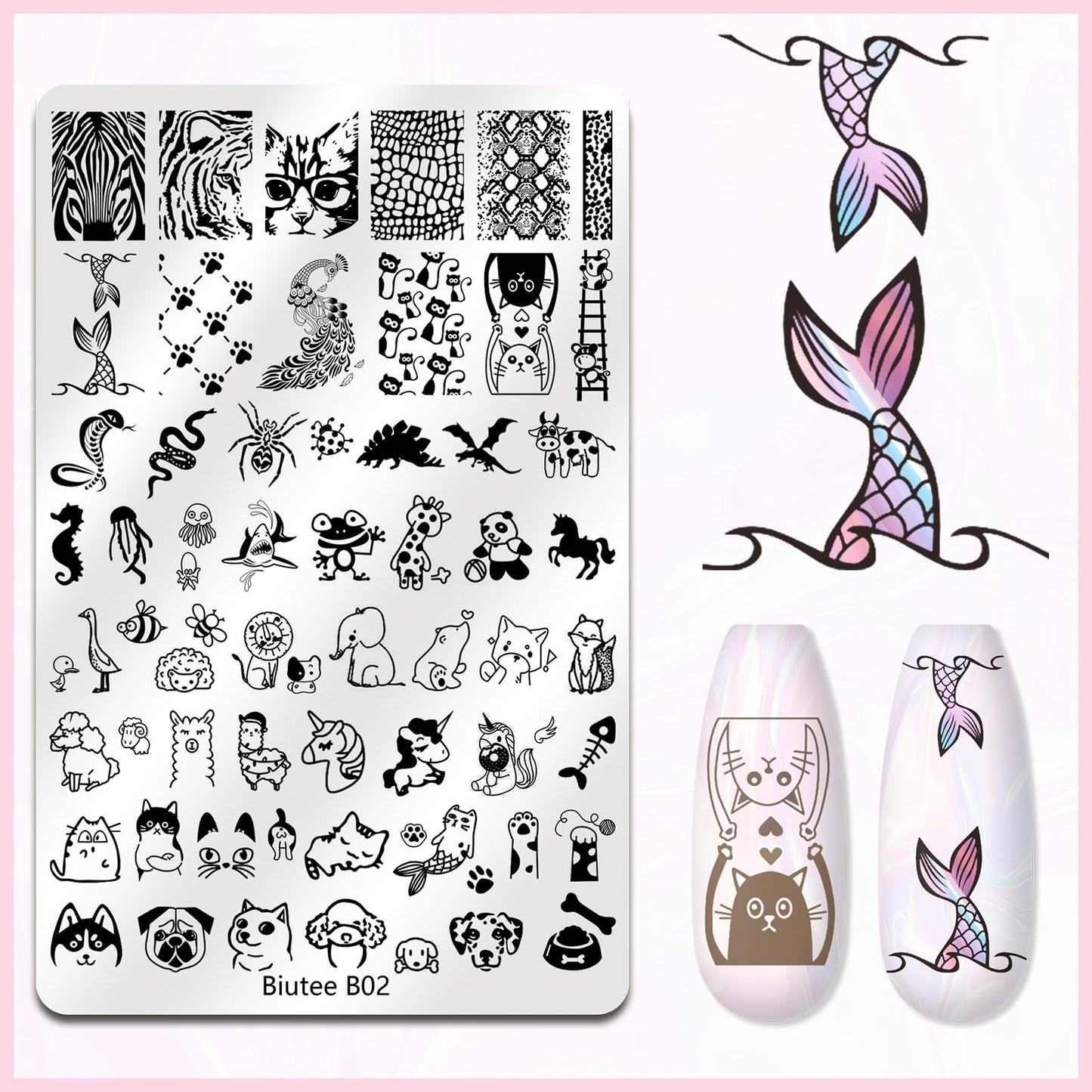 Biutee Nail Stamping Plate Kit – 7-Piece Stamper, Plates & Scraper for DIY Nail Art
