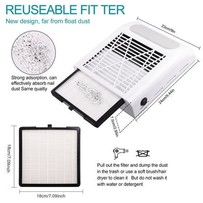 Biutee Nail Dust Collector – 80W Vacuum with 2 Reusable Filters | Low Noise Nail Salon Extractor