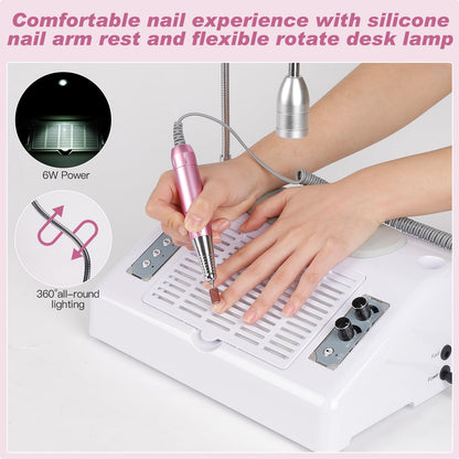 Biutee 5-in-1 Nail Dust Collector — 80W Vacuum, 30,000 RPM Drill, UV/LED Lamp