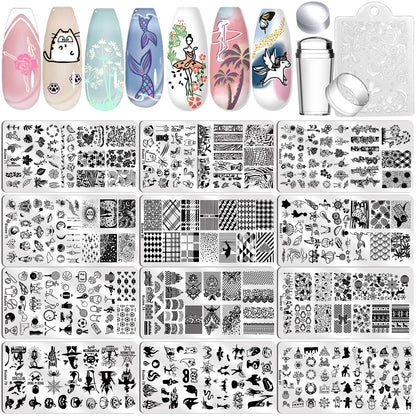 Biutee Nail Stamping Plate Set 12Pcs | Nail Art Kit with Floral, Leaves & Lace Designs