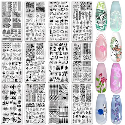 Biutee Nail Stamping Plate Set 12Pcs | Nail Art Kit with Floral, Leaves & Lace Designs