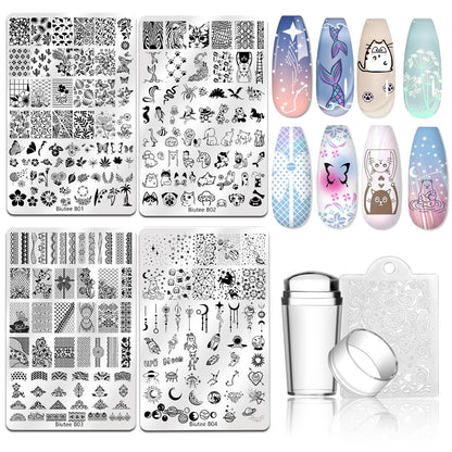 Biutee Nail Stamping Plate Kit – 7-Piece Stamper, Plates & Scraper for DIY Nail Art