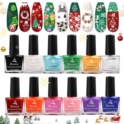 Biutee Nail Stamping Polish - 12 Colors (6ml) - Air Dry, Gift Box