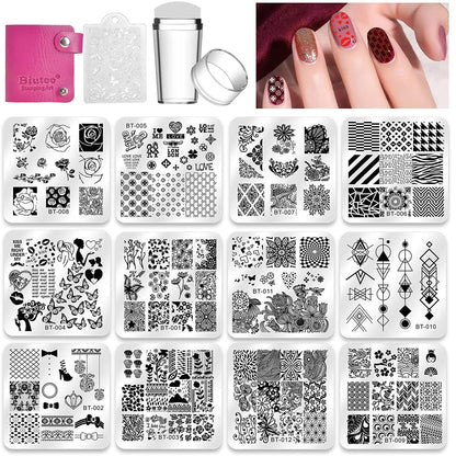 Biutee Nail Stamping Plates Set – 12 Plates, 8 Colors, Stamper & Scraper