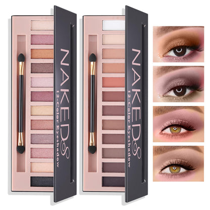 BKPPLZP 12-Color Naked Eyeshadow Palette – Nude Matte & Glitter Eye Shadow Set with Contour Stick