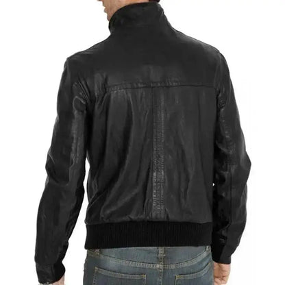 Men's Black Fitted Leather Bomber Jacket