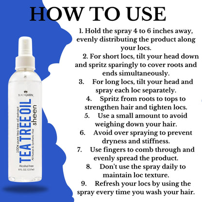 Black Queen Tea Tree Oil Sheen Spray for Locs – Moisturizing, Non-Greasy Shine, USA Made 8 oz