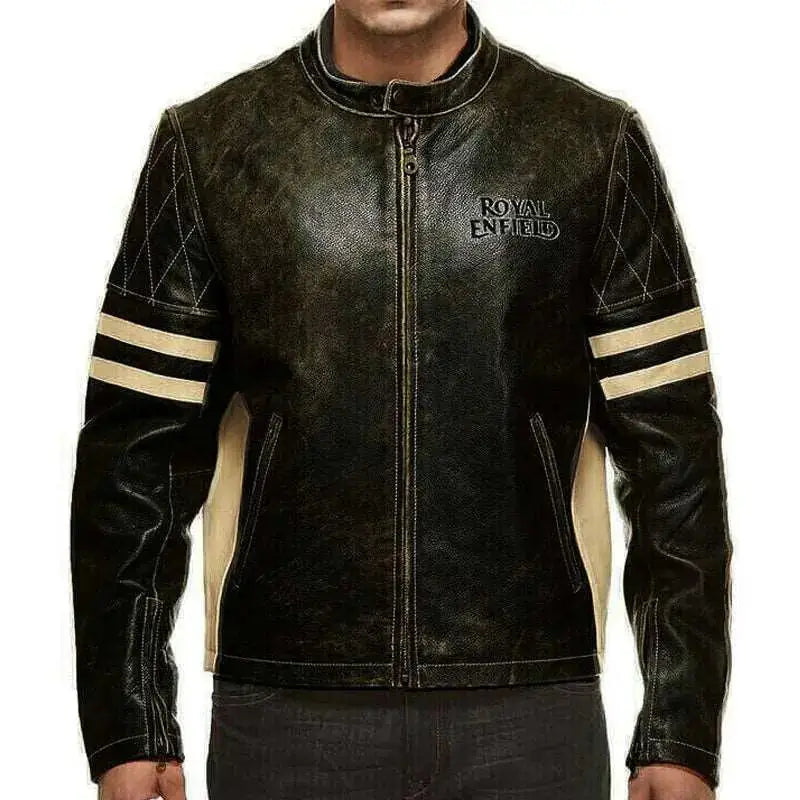 Men’s Black Royal Enfield Cafe Racer Motorcycle Jacket Leather