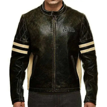 Men’s Black Royal Enfield Cafe Racer Motorcycle Jacket Leather