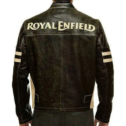 Men’s Black Royal Enfield Cafe Racer Motorcycle Jacket Leather