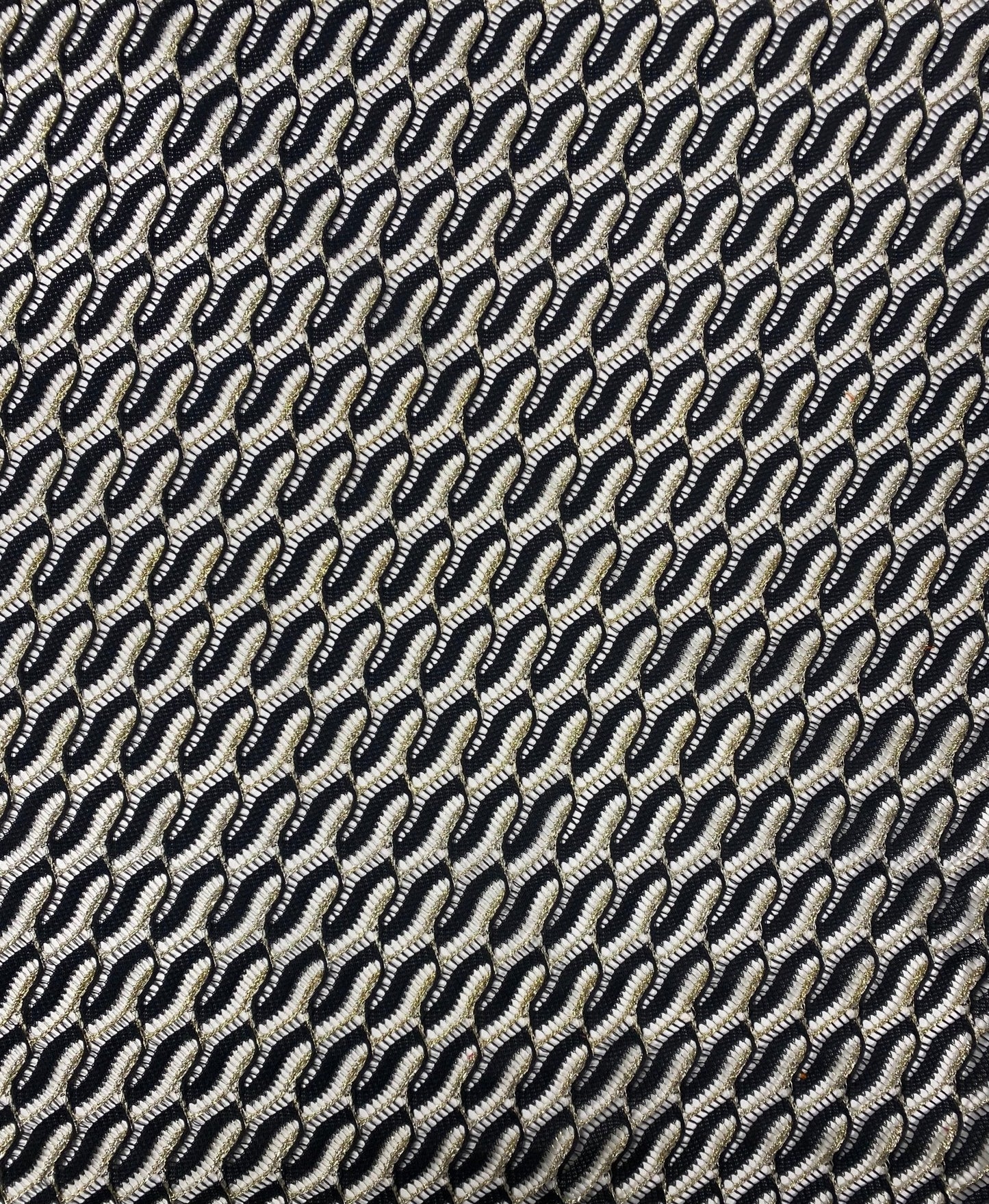 Black Wave Openwork Mesh Knit Fabric with Metallic Thread by the Metre
