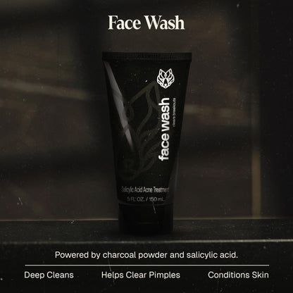 Black Wolf Salicylic Acid Acne Face Wash for Men – Charcoal Cleanser & Gentle Exfoliator