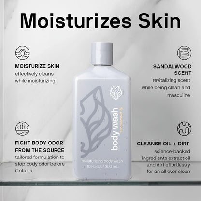 Black Wolf Moisturizing Body Wash for Men – Sandalwood Hydration with Hyaluronic Acid, Aloe Vera & Jojoba Oil