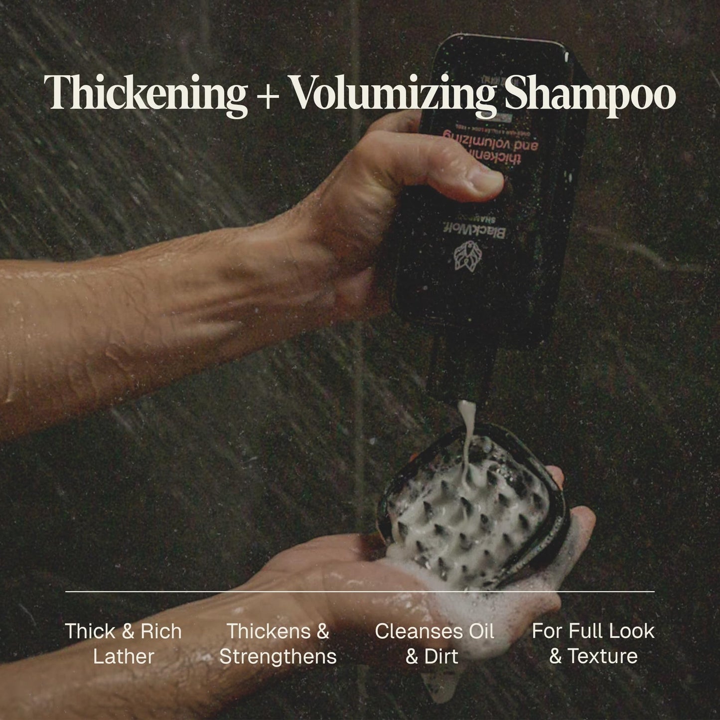 Black Wolf Thickening & Volumizing Shampoo for Men — Biotin, Keratin & Rice Protein for Fuller Hair