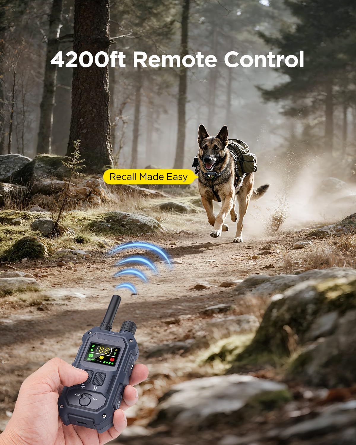 BLACKDOG Military Dog Shock Collar – 4200ft Range, 4 Modes, IP67 Waterproof
