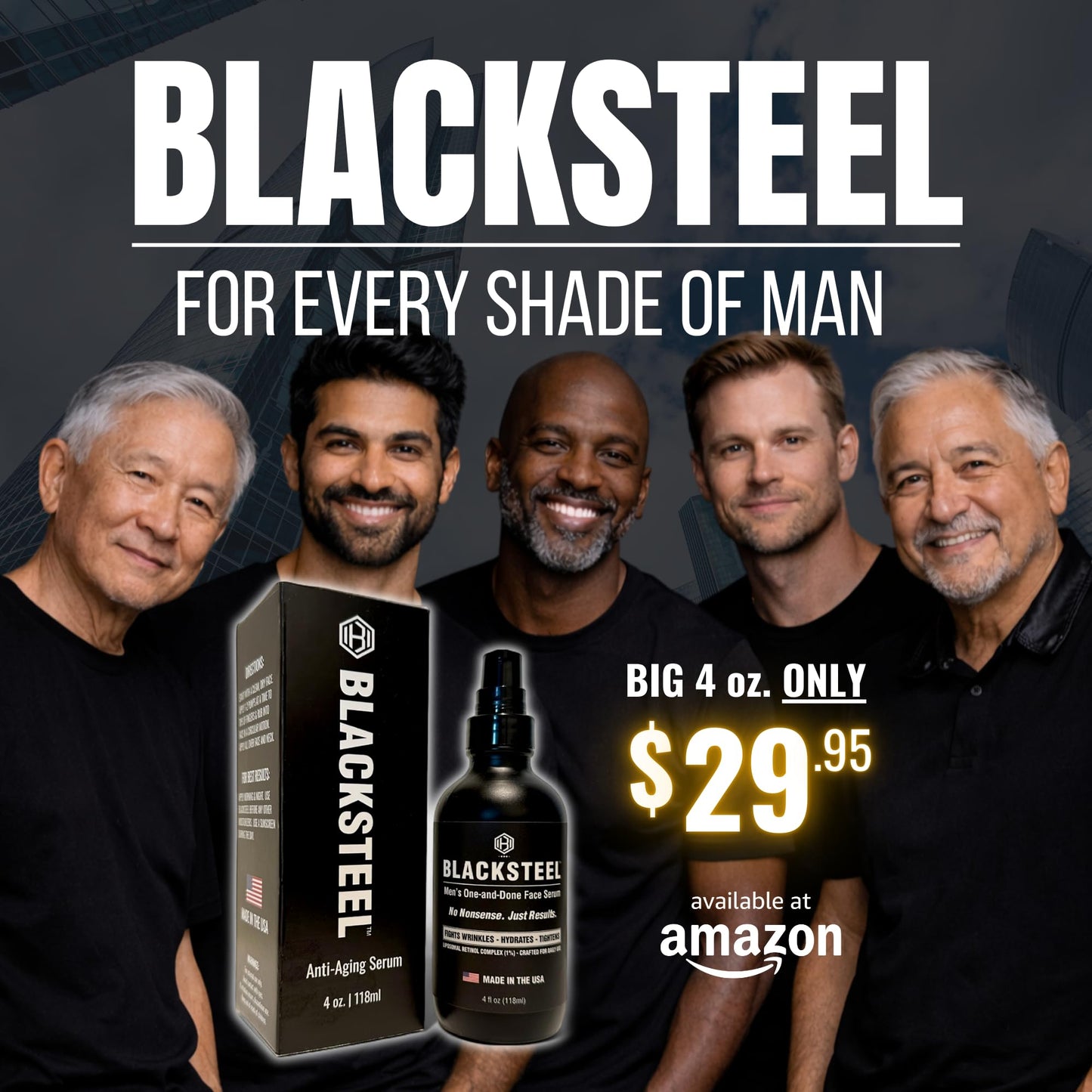 BLACKSTEEL Men's Anti-Aging Serum with Retinol & Hyaluronic Acid | 4 oz (2-Pack)