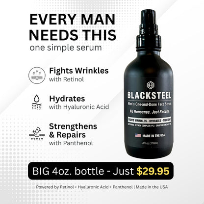 BLACKSTEEL Men's Anti-Aging Serum with Retinol & Hyaluronic Acid | 4 oz (2-Pack)