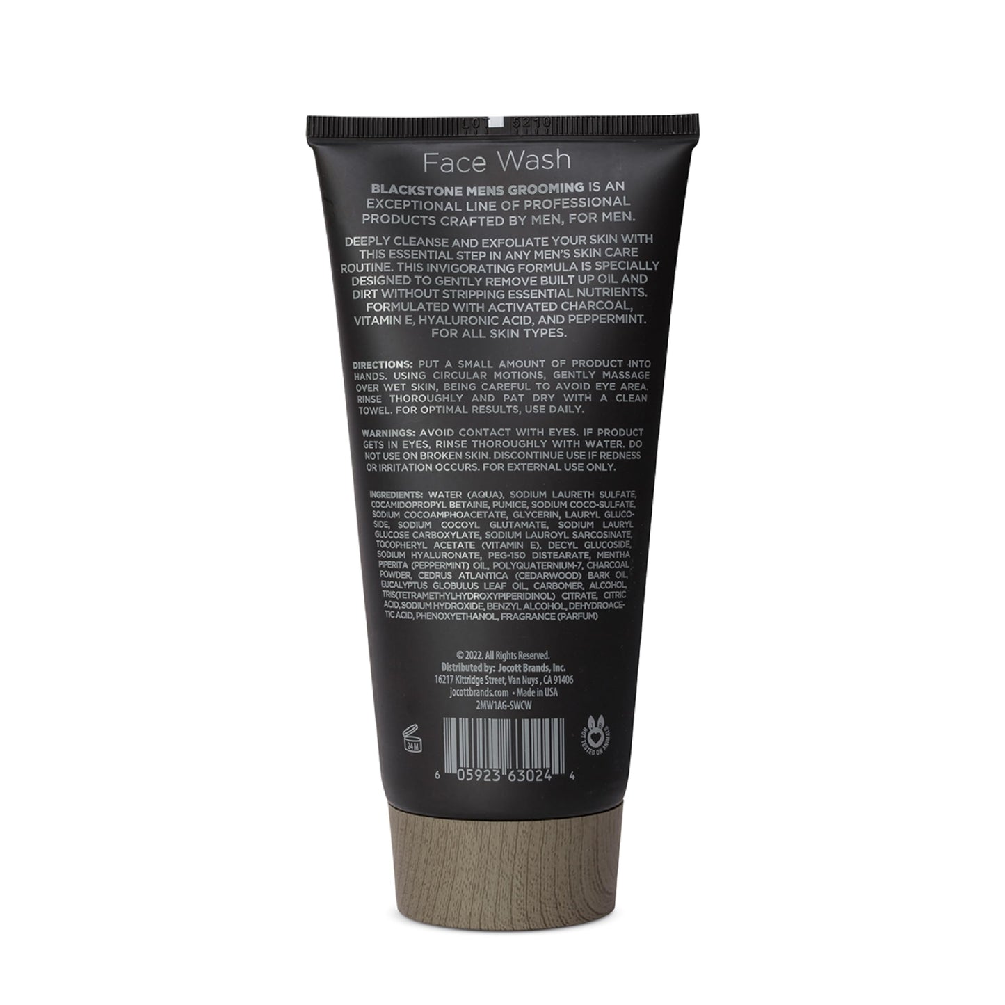 Blackstone Men's Grooming Detoxifying Face Wash with Activated Charcoal, Vitamin E & Peppermint – 2-Pack (6 oz each) Made in USA