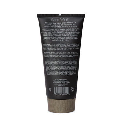 Blackstone Men's Grooming Detoxifying Face Wash with Activated Charcoal, Vitamin E & Peppermint – 2-Pack (6 oz each) Made in USA