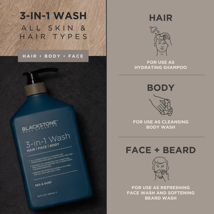 Blackstone Mens Grooming 3-in-1 Wash – Hair, Face & Body, Sea & Surf (32 oz)