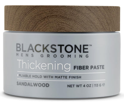 Blackstone Men's Grooming Thickening Fiber Paste Gel – Pliable Hold, Matte Finish, Volume Boost | Paraben & Cruelty Free | Made in USA, Sandalwood (4 oz)