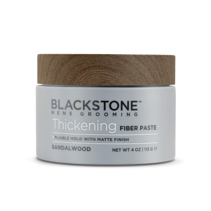 Blackstone Men's Grooming Thickening Fiber Paste Gel – Pliable Hold, Matte Finish, Volume Boost | Paraben & Cruelty Free | Made in USA, Sandalwood (4 oz)