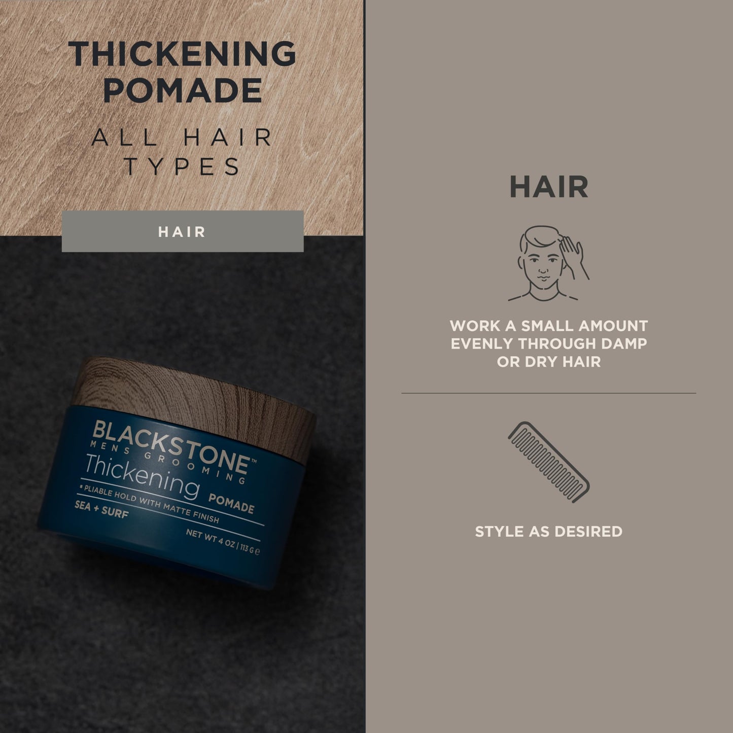 Blackstone Hair Thickening Pomade – Pliable Hold, Matte Finish | Made in USA, Paraben & Cruelty-Free (4 oz)