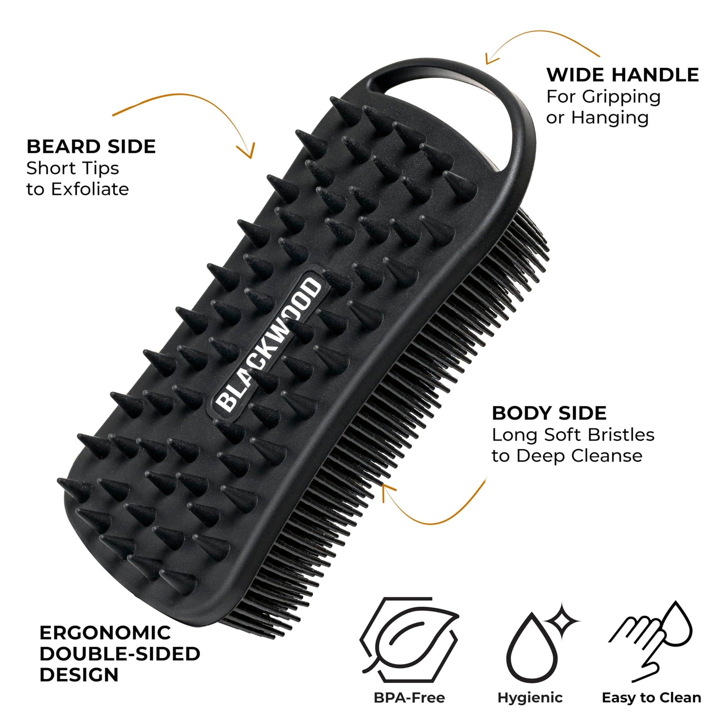 Blackwood For Men Double Duty Beard & Body Scrubber - Dual-Sided Silicone Shower Brush