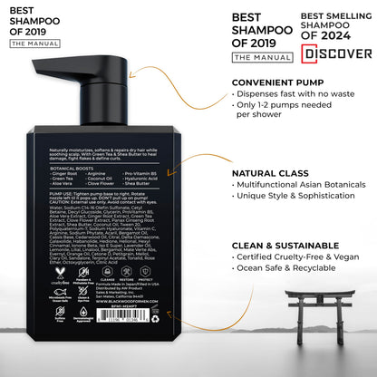 Blackwood For Men Hydroblast Moisturizing Shampoo – For Coarse, Dry & Curly Hair | Ginseng & Ginger | Vegan, Sulfate-Free (7 Oz)