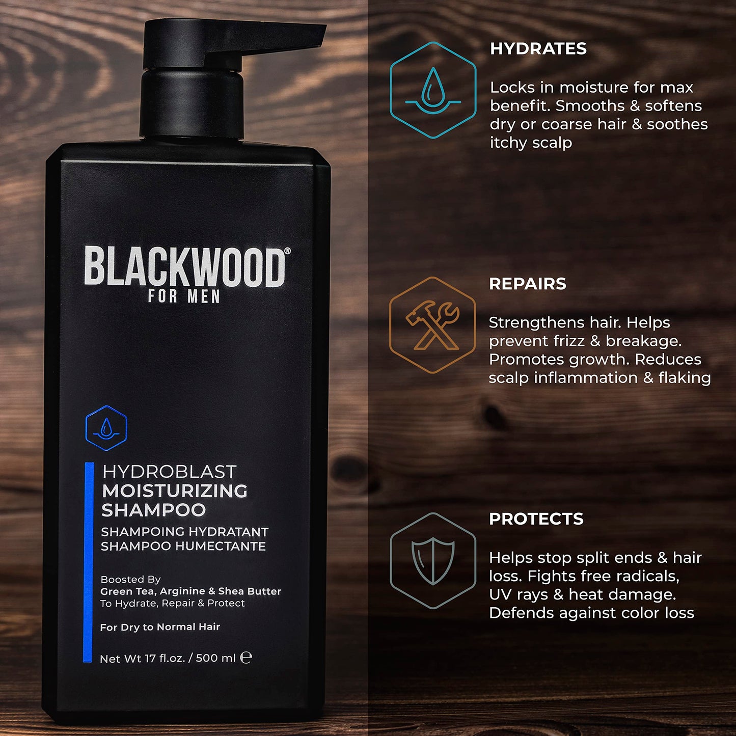 Blackwood For Men Hydroblast Moisturizing Shampoo – For Coarse, Dry & Curly Hair • Vegan, Sulfate-Free