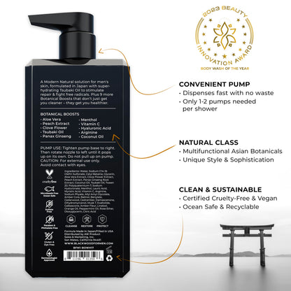 Blackwood For Men Pure Moisture Body Wash – Ginseng, Menthol, Sulfate Free, 17oz | Vegan & Dye Free