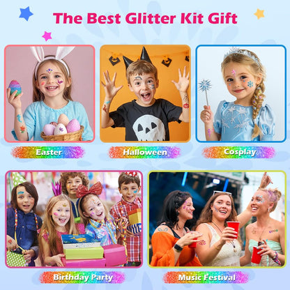 Bledras Temporary Glitter Tattoo Kit — 42 Colors, 210 Stencils, 3 Glue, 5 Brushes