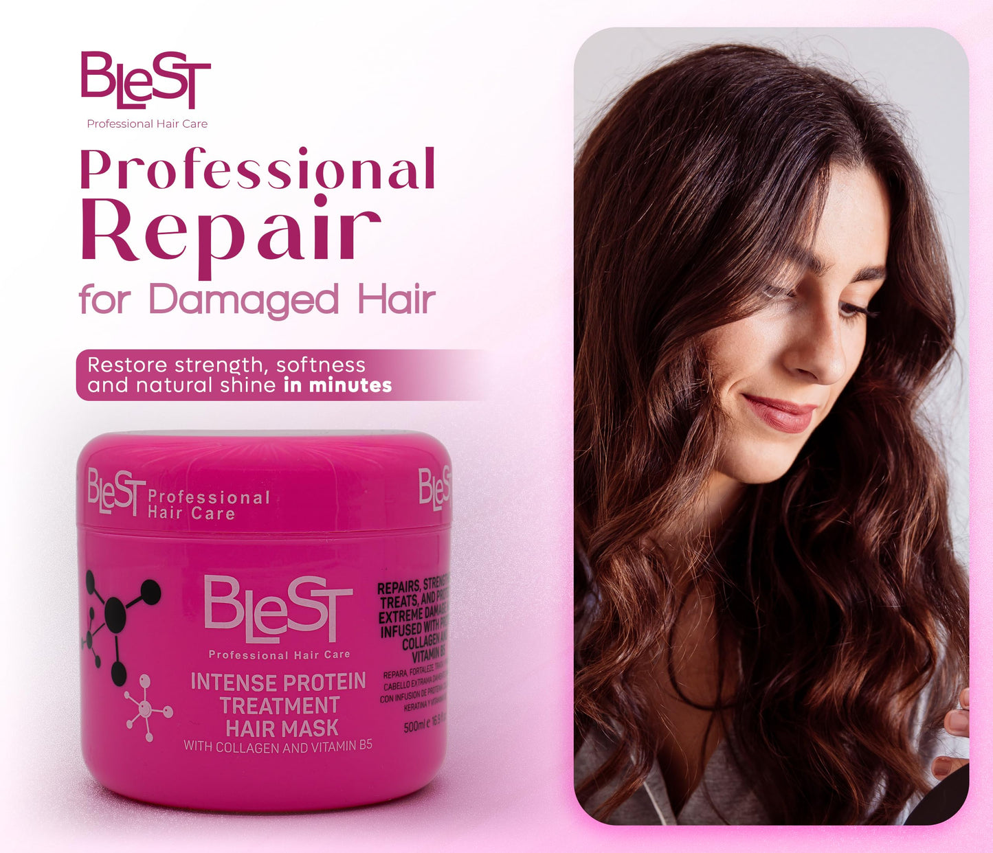 BLEST PROFESSIONAL HAIR CARE MASK for Dry, Damaged, or Frizzy Hair – Deep Repair, Shine & Smoothness – 500 ml