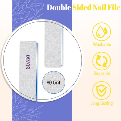 BLESWIN 25 Pcs Nail Files 80/80 Grit – Double-Sided Emery Board for Acrylic & Gel Nails, Home & Salon