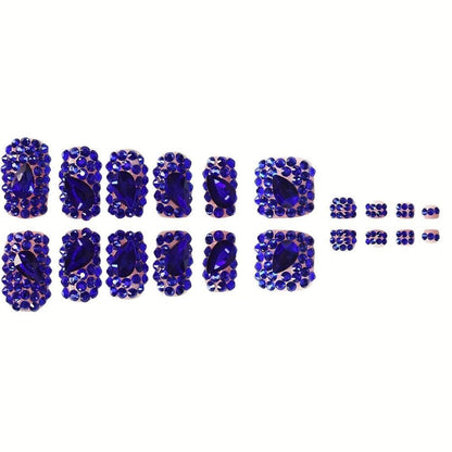 BLGTGH Diamond Press On Nails – Short Square Nails with Blue Rhinestones (48 Pcs)