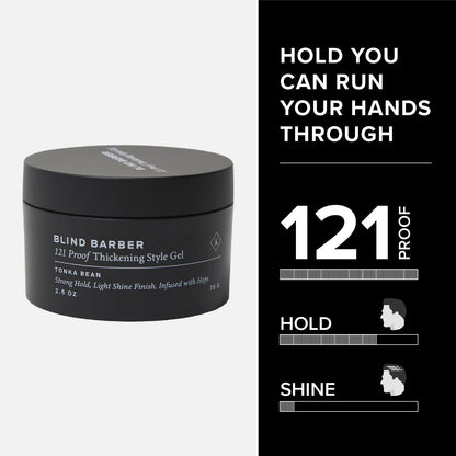 Blind Barber 121 Proof Thickening Style Gel – Medium to Strong Hold, Water-Based, Paraben & Sulfate Free (2.5 oz)