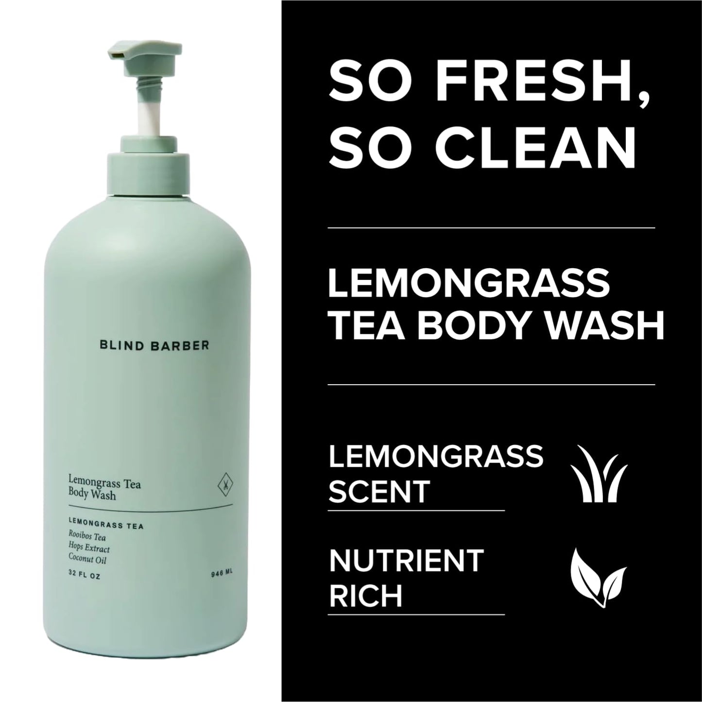 Blind Barber Lemongrass Tea Shower Gel for Men - 32 oz | Sulfate-Free Hydrating Body Wash