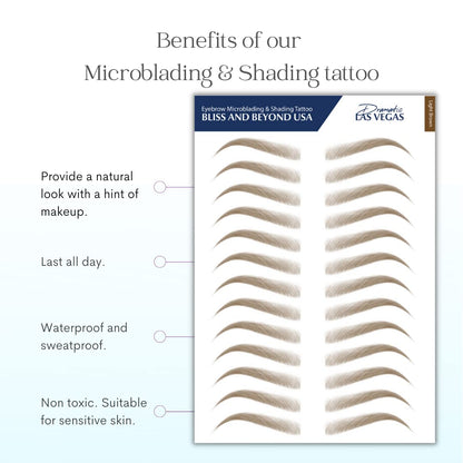 Bliss and Beyond USA Eyebrow Tattoo Stickers – 2 Sheets, 24 Pairs, Waterproof & Long-Lasting, Natural Look (Dramatic Las Vegas / Light Brown)