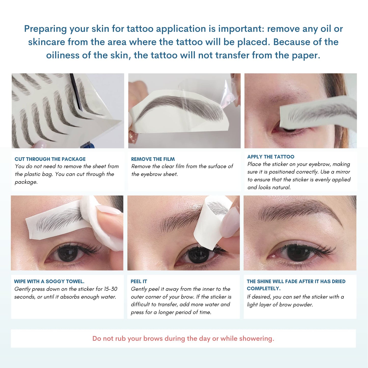 Bliss and Beyond USA Eyebrow Tattoo Stickers – 2 Sheets, 24 Pairs, Waterproof & Long-Lasting, Natural Look (Dramatic Las Vegas / Light Brown)