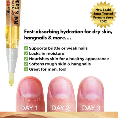 Bliss Kiss Simply Pure Nail Oil Pen 4-Pack – Vanilla Scent, Jojoba & Vitamin E for Hydration & Strength