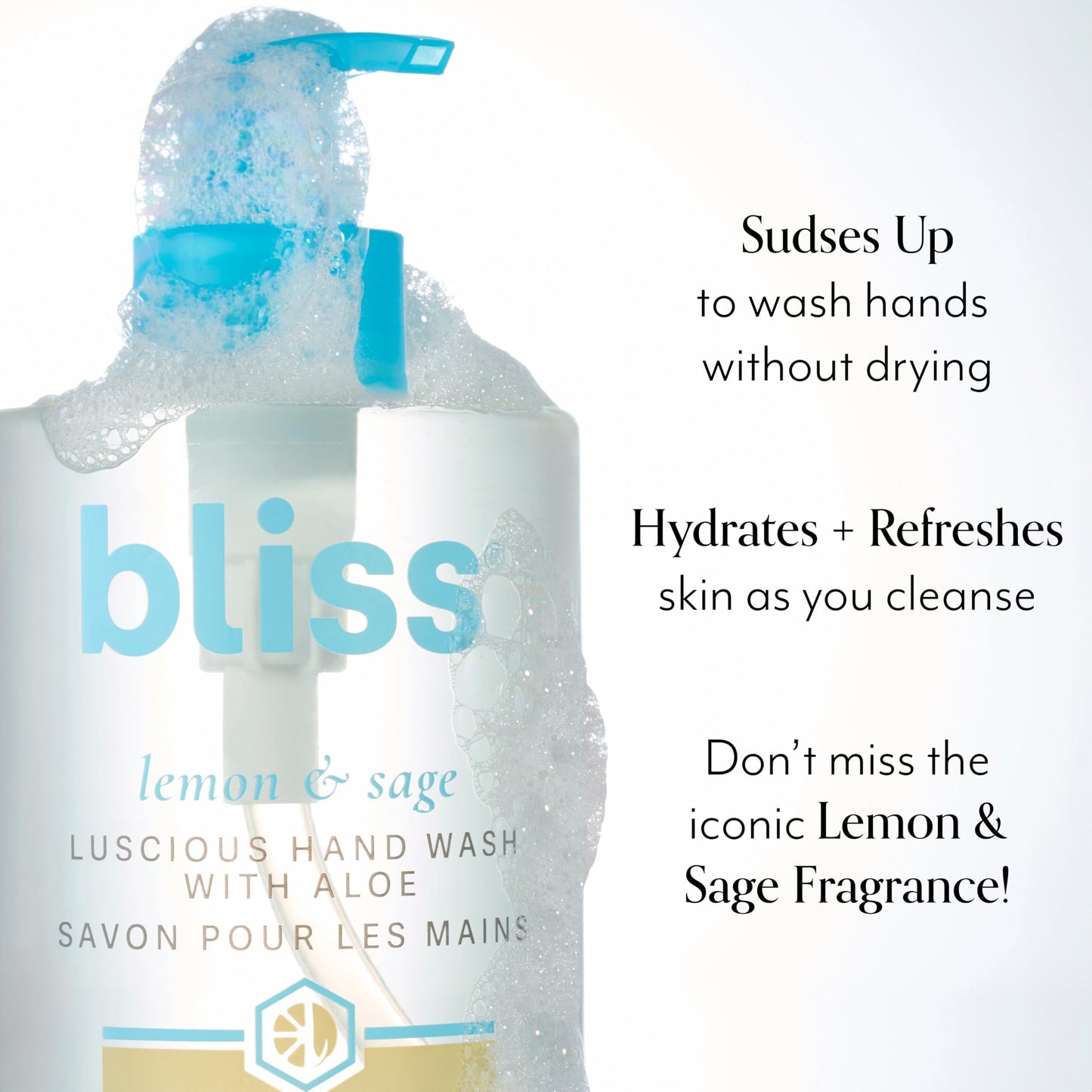 Bliss Lemon & Sage Hand Wash with Aloe — Hydrating, Refreshing Cleanse with Coconut Oil & Vitamin B5 (12.14 fl oz)