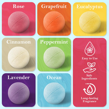 BlissfulOasis Bath Bombs Set – 7 Fragrances with Shea Butter for Dry Skin Moisture | Gift Idea