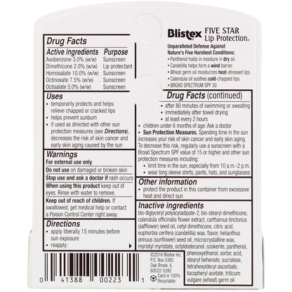 Blistex Five Star Lip Protection SPF 30 Lip Balm – 0.15 oz, Pack of 12