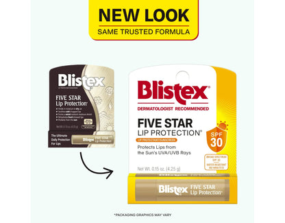 Blistex Five Star SPF 30 Lip Protectant – Pack of 12, 0.15 oz Tubes
