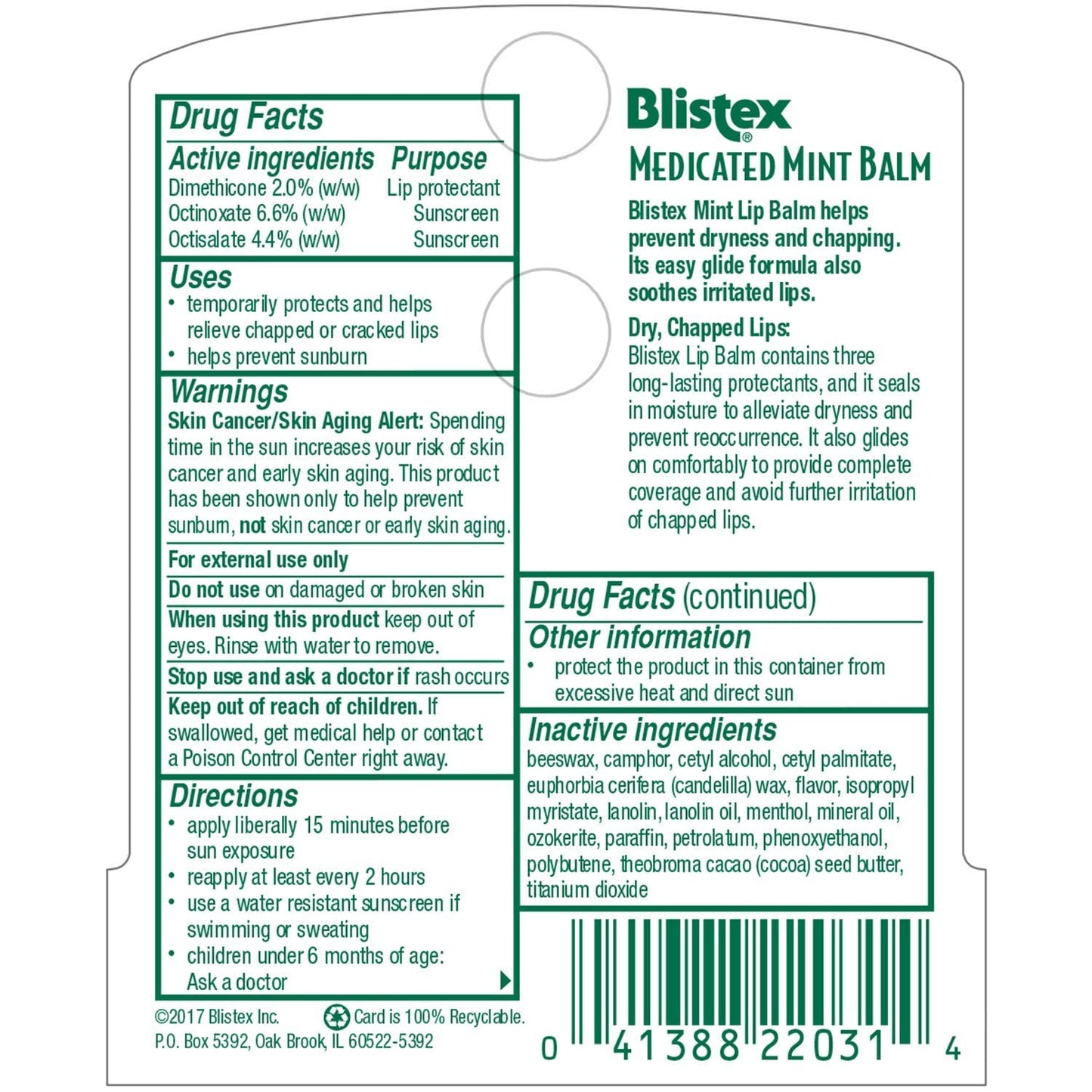 Blistex Medicated Mint Balm SPF 15 — Pack of 9