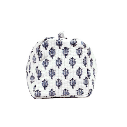 BLOCK N STYLE Cotton Hand Block Floral Toiletry Bag – Women’s Makeup & Travel Organizer, White (9.25 x 4.53 x 6.89 in)