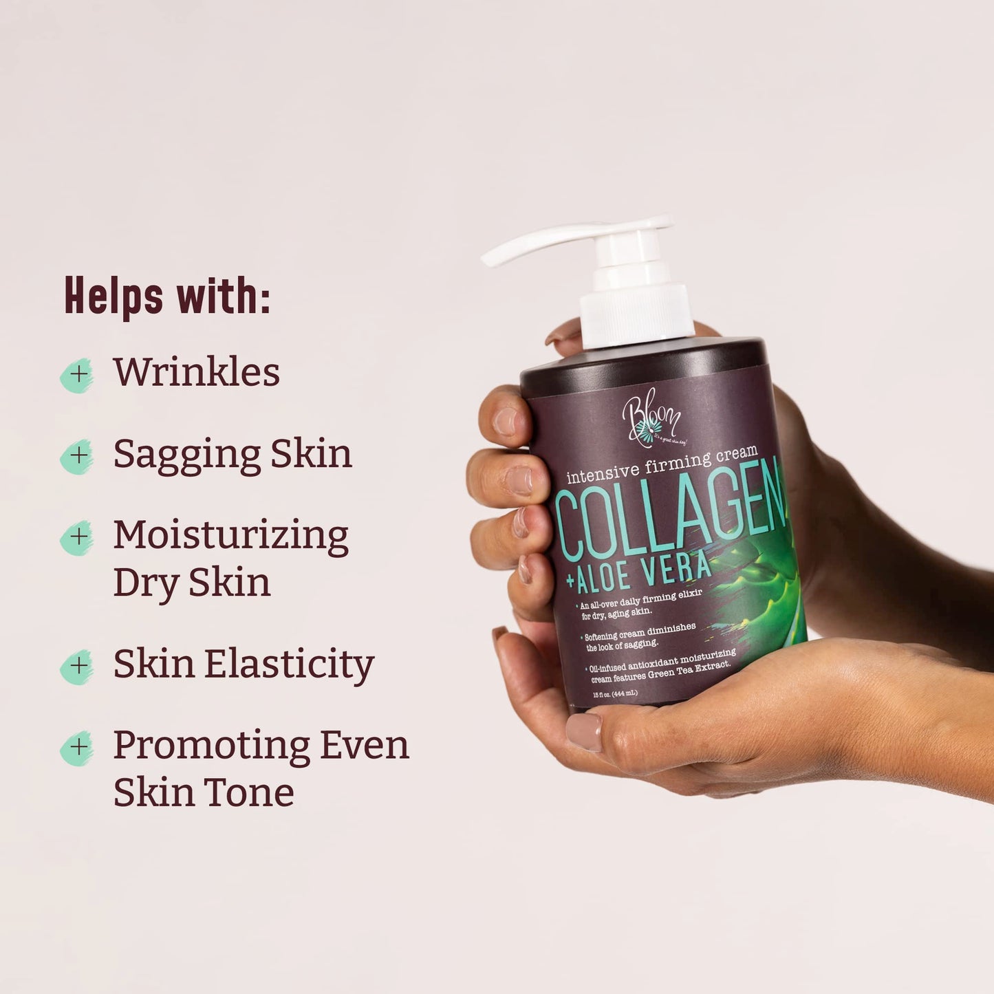 Bloom It's A Great Skin Day! Fragrance-Free Collagen Cream + Aloe Vera & Vitamin E Body & Face Moisturizer – 15 oz